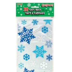20 Snowflakes Blue Cello Treat Bags
